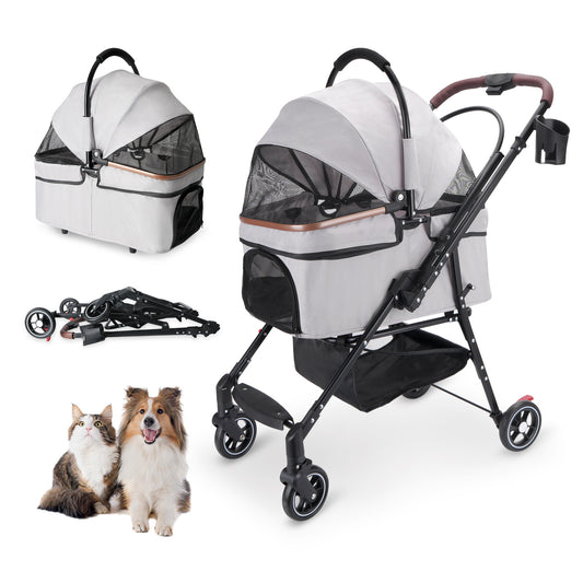 4-Wheel Foldable Pet Stroller for Dogs & Cats  360 Rotating Wheels, Separable Carrier & Travel Bag for Small Animals